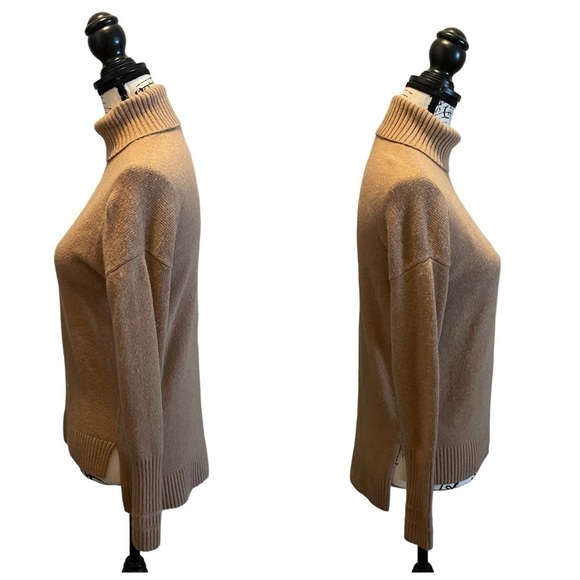 J. Crew Wool Turtleneck Sweater Brown Tan XSmall XS Pullover Hi Lo Cozy - Picture 3 of 10